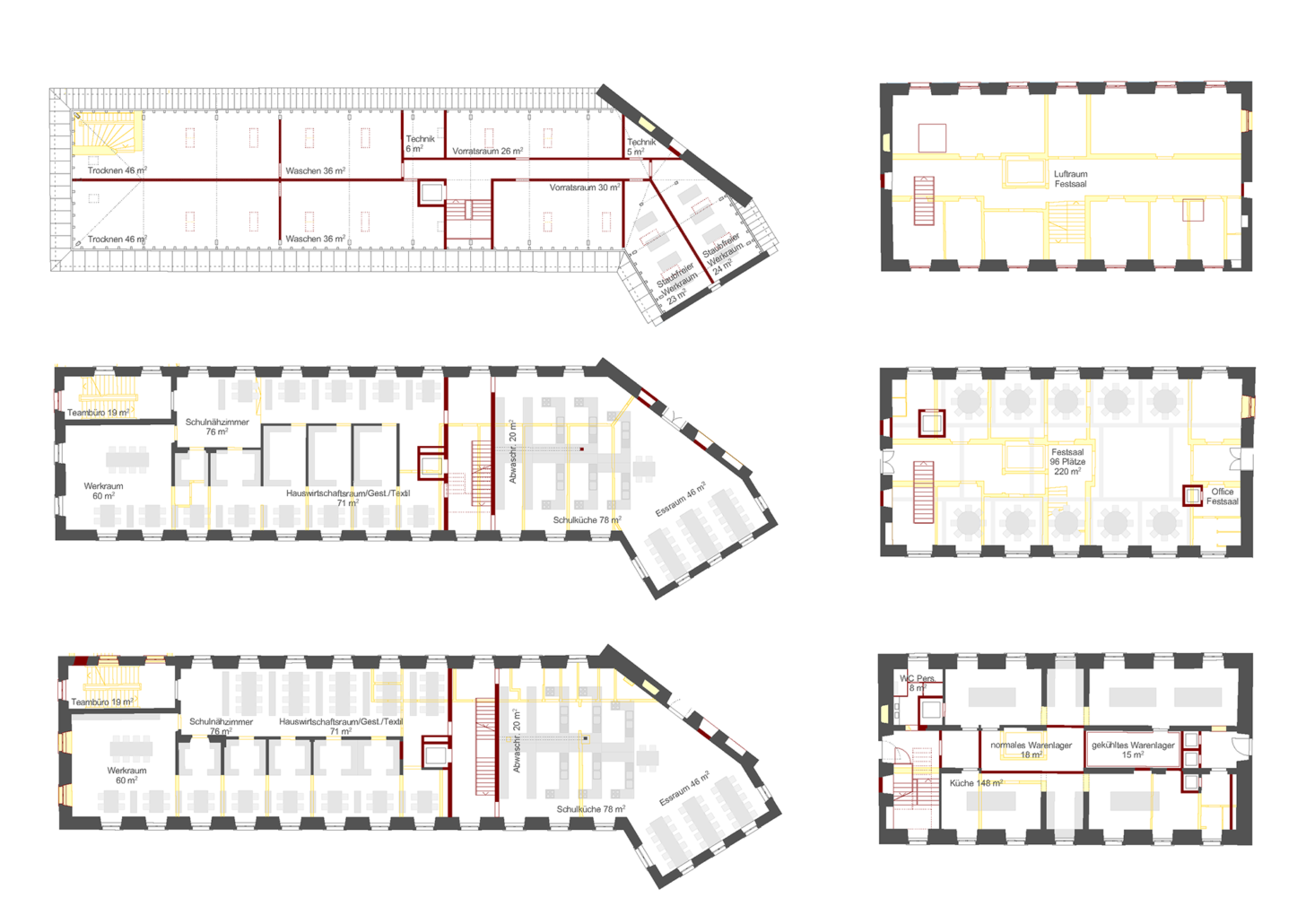 Wolff'scher Bau: 1.-, 2.-, Dachgeschoss / Mühlesaalbau: 1., 2., 3. Obergeschoss