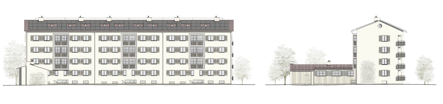 Regelfassade West und Süd